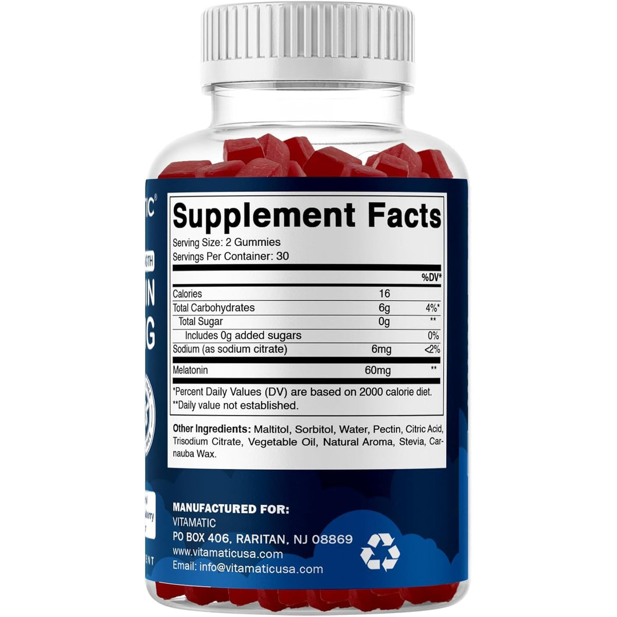 Vitamatic Sugar Free Melatonin 60 Mg - 60 Vegetarian Gummies - Non-Habit Forming Supplement