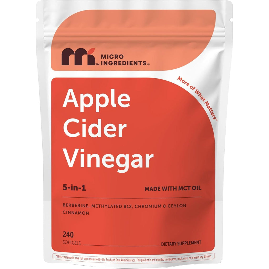 Micro Ingredients Apple Cider Vinegar with the Mother, 240 Softgels | 5-In-1 ACV with Methylated Vitamin B12, Chromium, Berberine & Ceylon Cinnamon | Made with MCT Oil | Non-Gmo