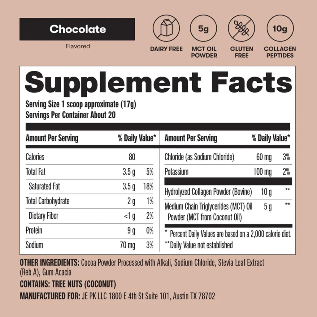 Perfect Keto Collagen Peptides, Chocolate, 10G Protein Powder, Low Carb, No Sugar Added, Keto Friendly Coffee Creamer & Drink Mix, Grass Fed Bovine Type 1 & 3 Supplement with MCT Oil, 20 Servings