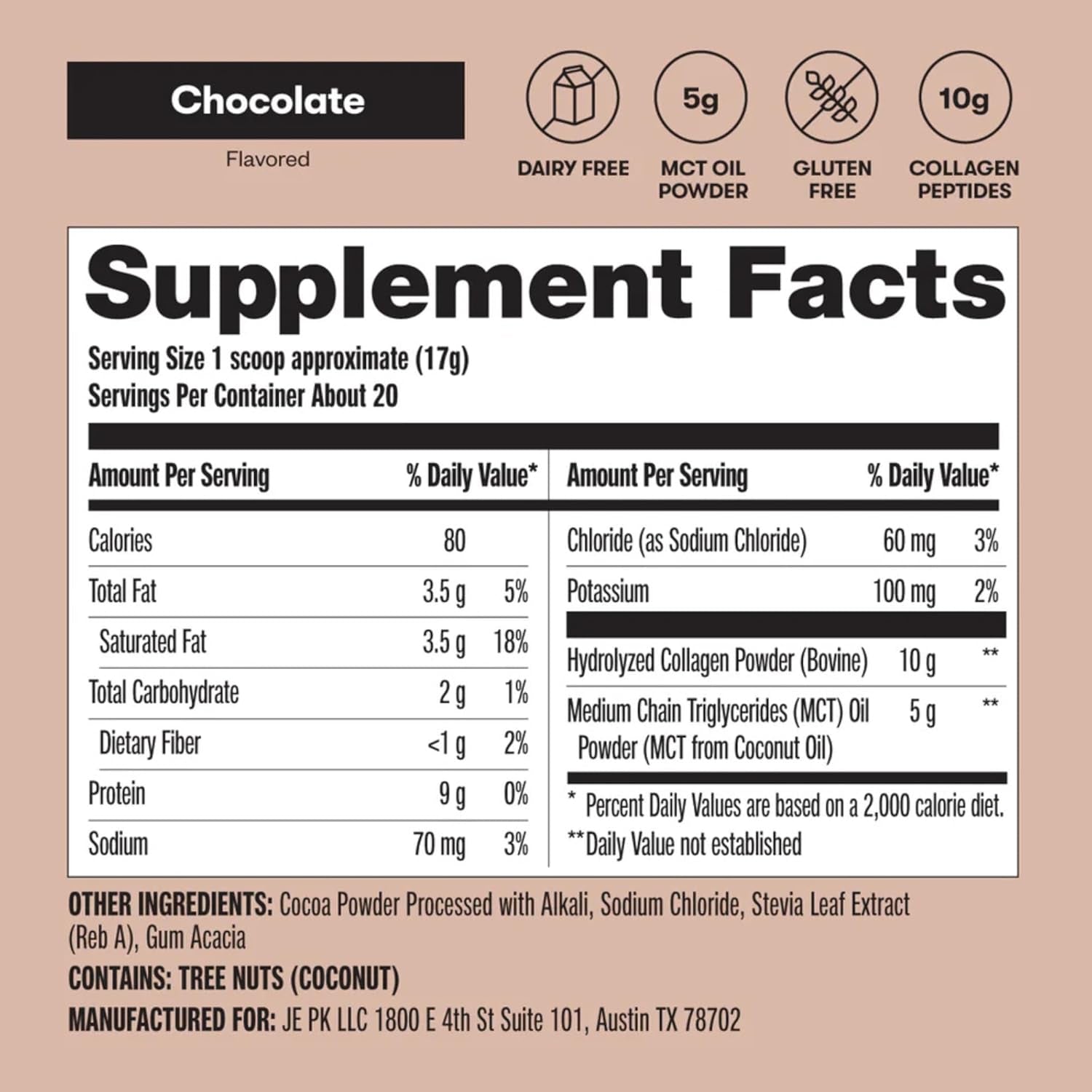 Perfect Keto Collagen Peptides, Chocolate, 10G Protein Powder, Low Carb, No Sugar Added, Keto Friendly Coffee Creamer & Drink Mix, Grass Fed Bovine Type 1 & 3 Supplement with MCT Oil, 20 Servings
