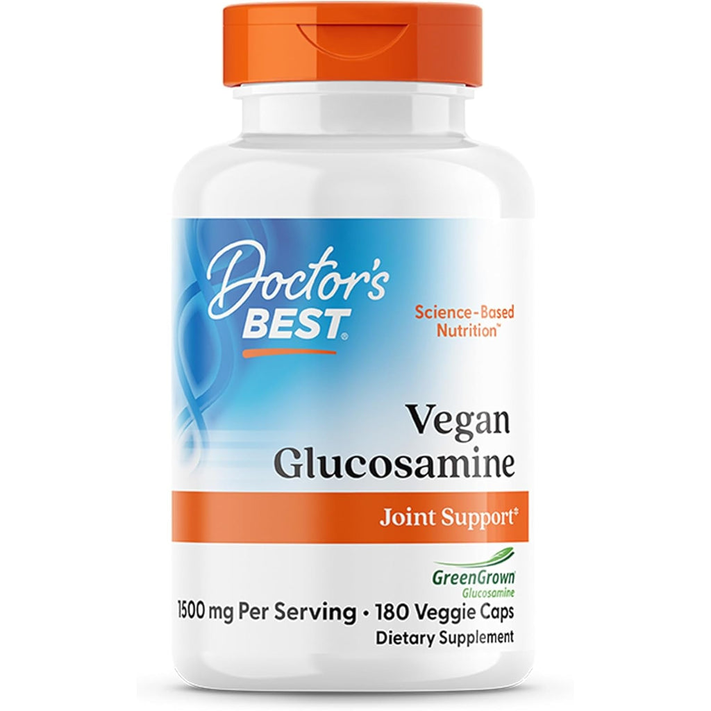 Doctor'S Best Vegan Glucosamine Supplement for Men & Women - Glucosamine 1500Mg per 2 Capsules, Joint Health Support for Adults, Gluten Free, Non GMO, Vegetarian/Vegan - 180 Veg Caps