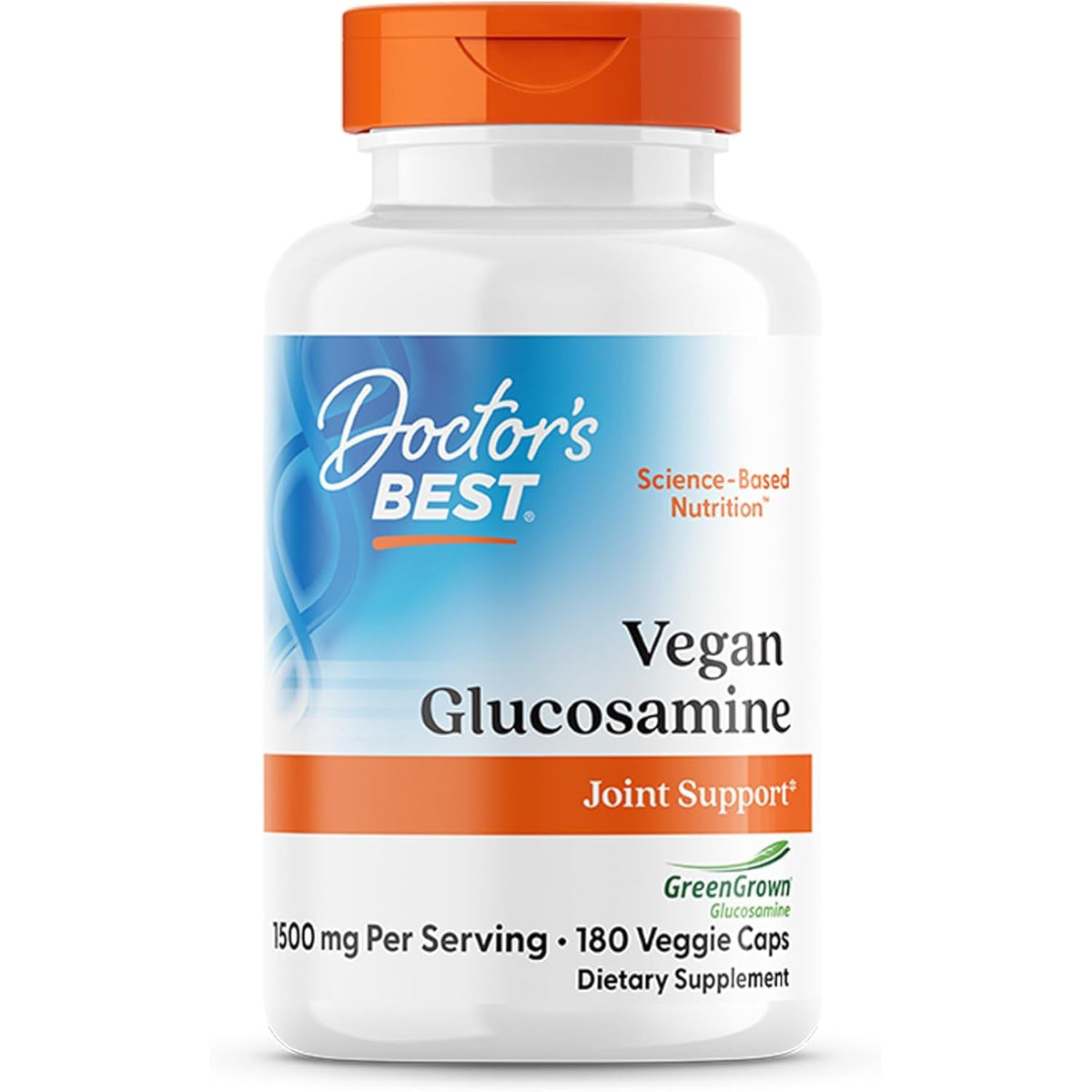 Doctor'S Best Vegan Glucosamine Supplement for Men & Women - Glucosamine 1500Mg per 2 Capsules, Joint Health Support for Adults, Gluten Free, Non GMO, Vegetarian/Vegan - 180 Veg Caps
