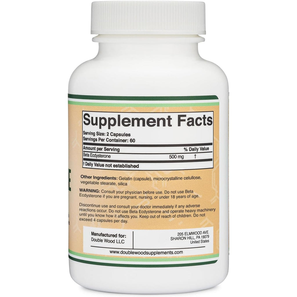 Beta Ecdysterone Supplement - 500Mg per Serving (120 Capsules, 60 Servings) Powerful Plant Anabolic to Support Men'S Health (Non-Gmo and Gluten Free) by Double Wood