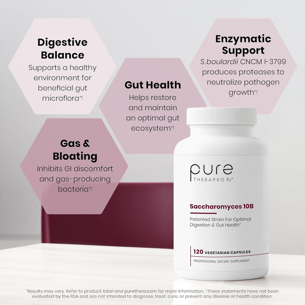 Saccharomyces Boulardii Probiotics 10 Billion CFU Made in USA | No Fillers Patented Strain: Lynside CNCM I-3799 Probiotics for Men and Women | Pure Therapro Rx, Pharma Grade 120 Count