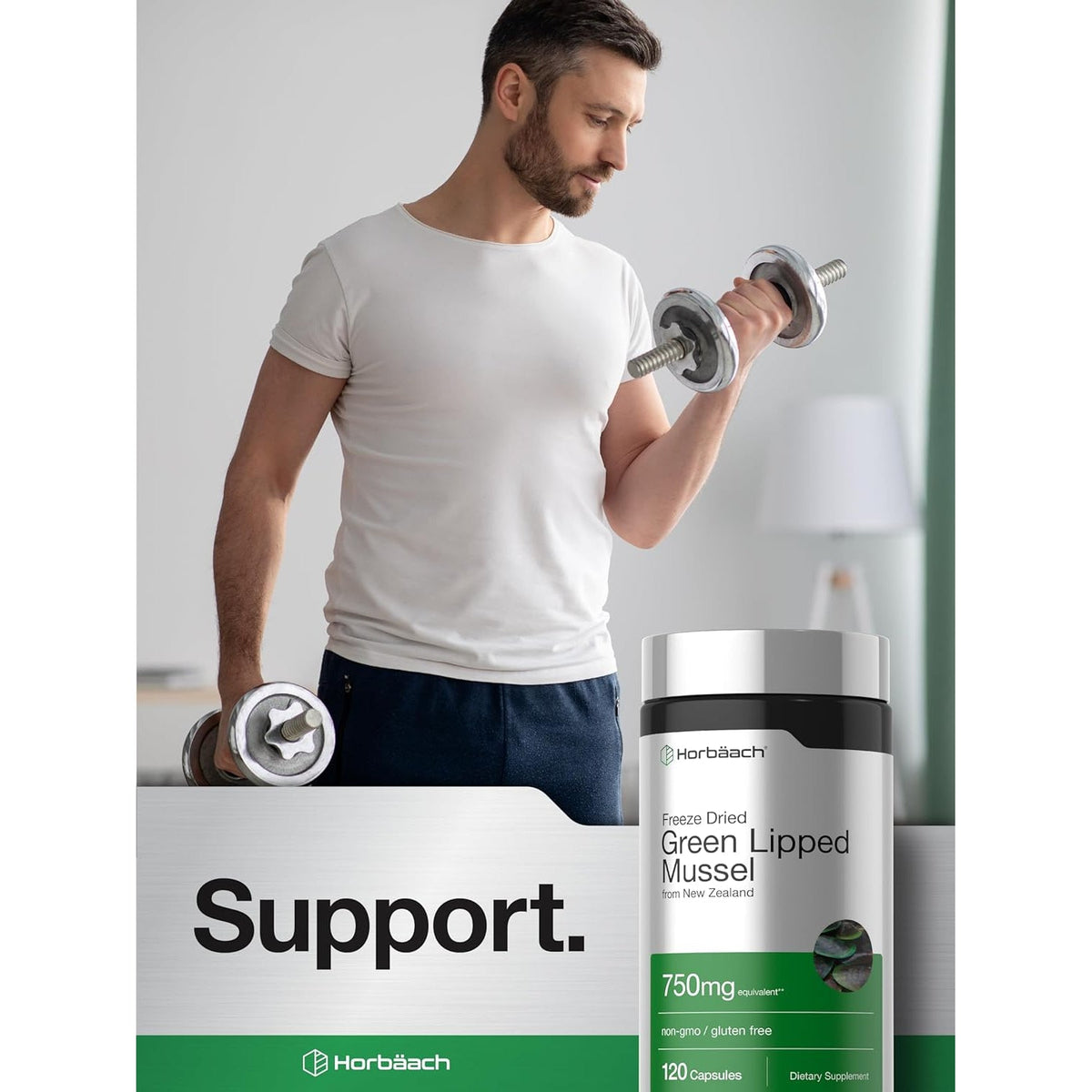 Horbäach Green Lipped Mussel |120 Capsules | from New Zealand | Premium Freeze Dried Mussel Powder | Non-Gmo and Gluten Free