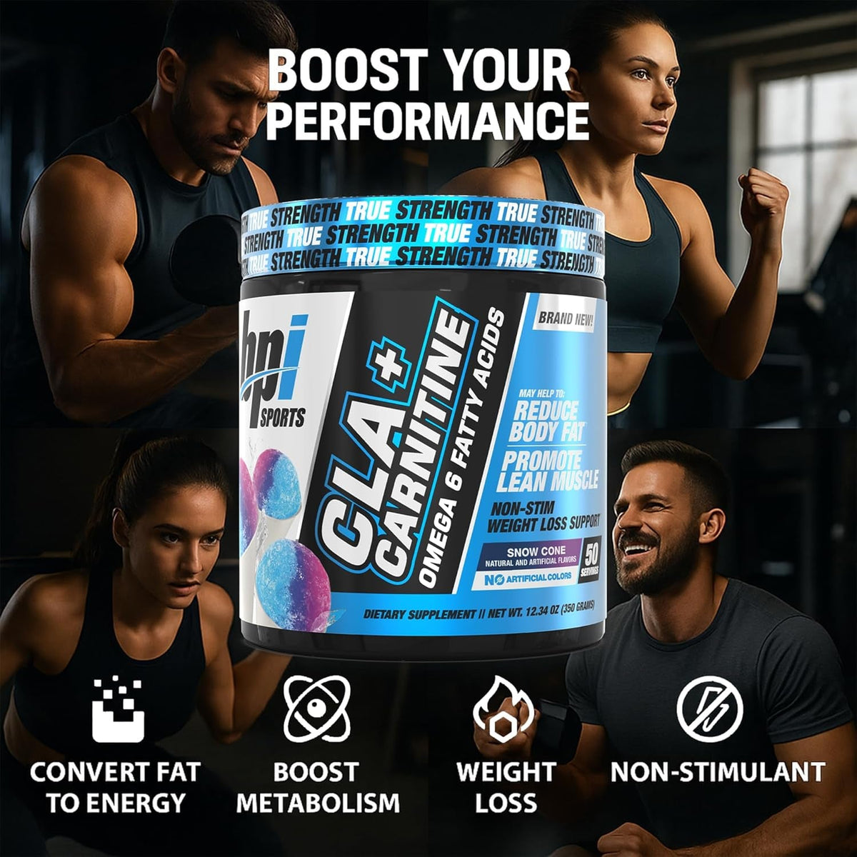 BPI Sports CLA + Carnitine – Conjugated Linoleic Acid – Weight Loss Formula – Metabolism, Performance, Lean Muscle – Caffeine Free – for Men & Women – Snow Cone – 50 Servings – 12.34 Oz.