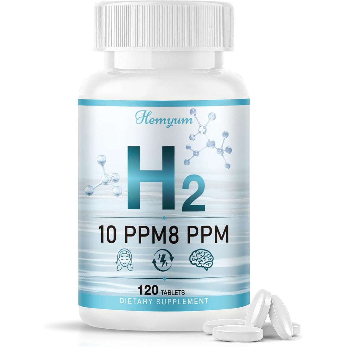 Hydrogen Water Tablets, H2 Molecular Hydrogen with Magnesium, 10 PPM Hydrogen Tablets for Drinking Water, Supports Physical Recovery, Brain Health&Cellular Energy - Non-Gmo, Gluten-Free 120 Tablets.