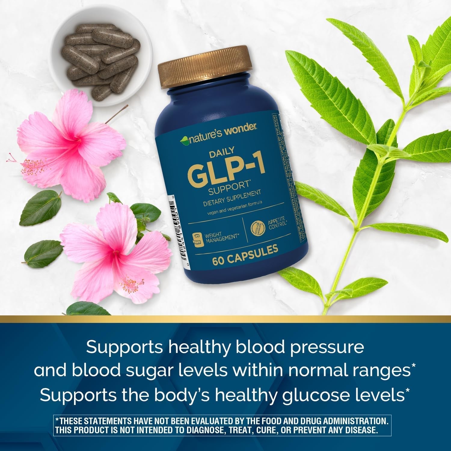 Nature'S Wonder Daily GLP-1 Support Supplement, Supports Healthy Weight Management & Appetite Control*, Includes Clinically Studied Metabolaid | 60 Capsules, 30 Day Supply