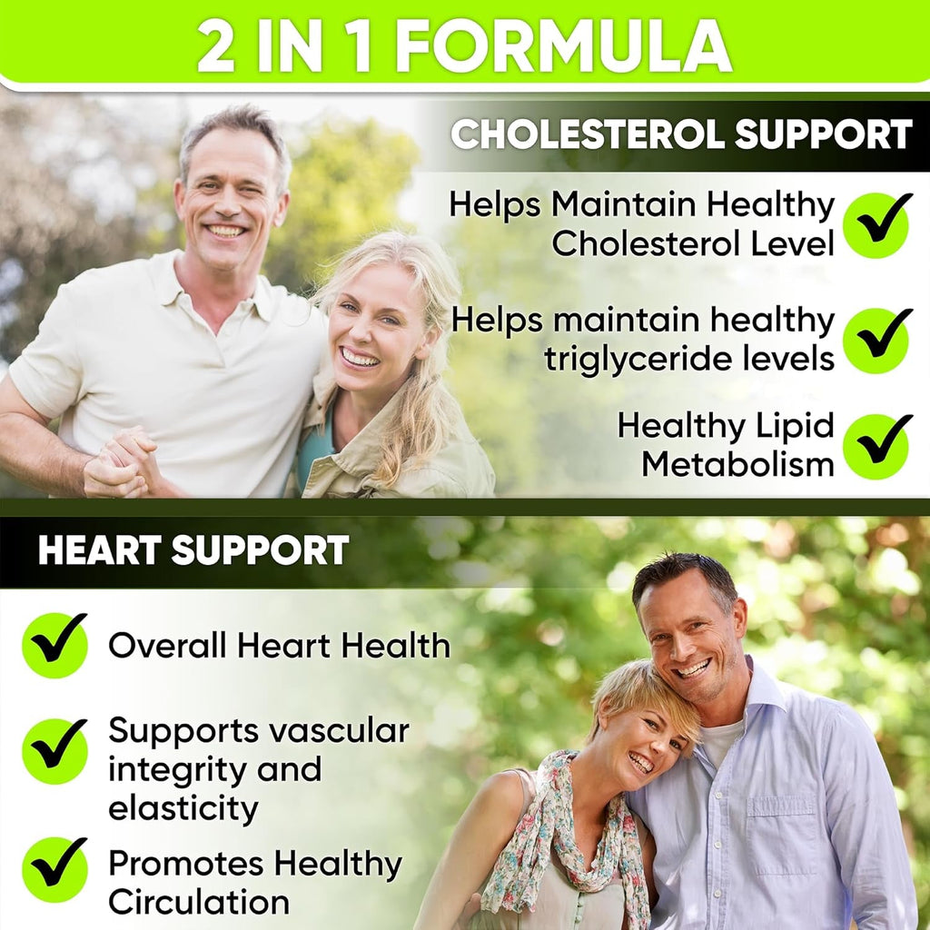 Heart Health Cholesterol Supplements - Cholesterol Health & Heart Support with Plant Sterols, Niacin & Garlic Powder.Vitamins Pills for Healthy Cholesterol and Healthy Heart.Two Months Supply.