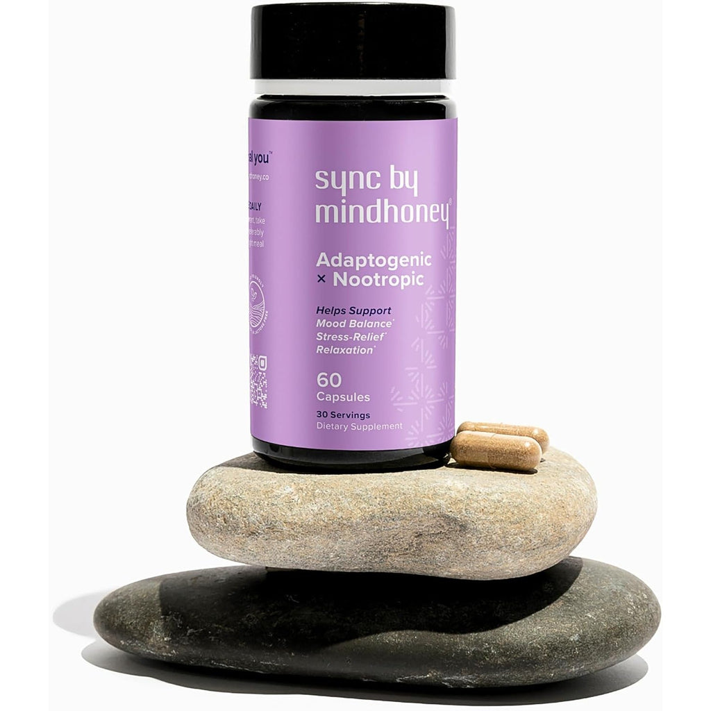 MINDHONEY | SYNC 60 Count, Premium All-In-One Adaptogenic Supplement | Relaxation, Mood Balance, Stress | Magnesium, Ashwagandha, Nootropics, Adaptogens, Minerals & Vitamins