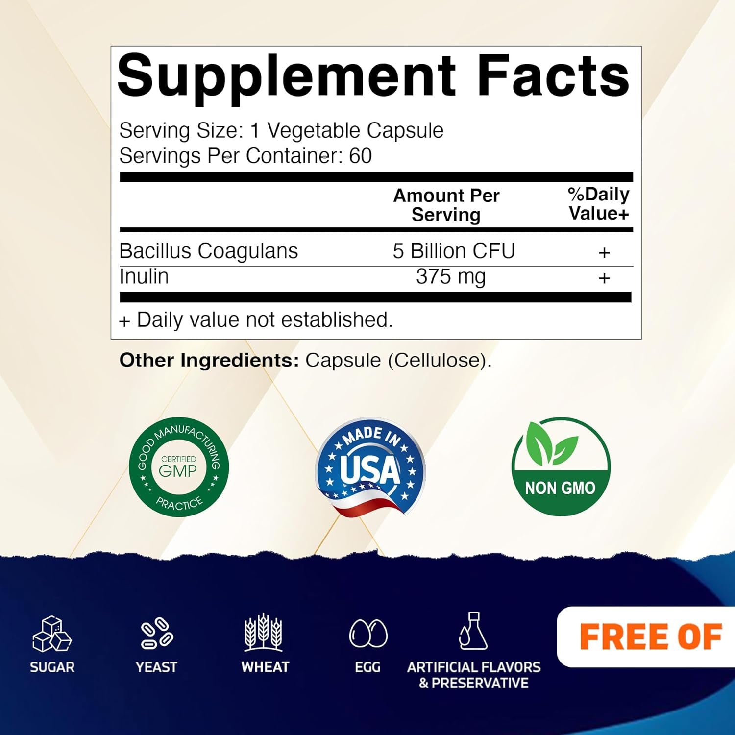 Vitamatic Bacillus Coagulans Shelf Stable Probiotic Supplement - Promote GI Digestive Health - 60 Vegetable Capsules - Survives Stomach Acids