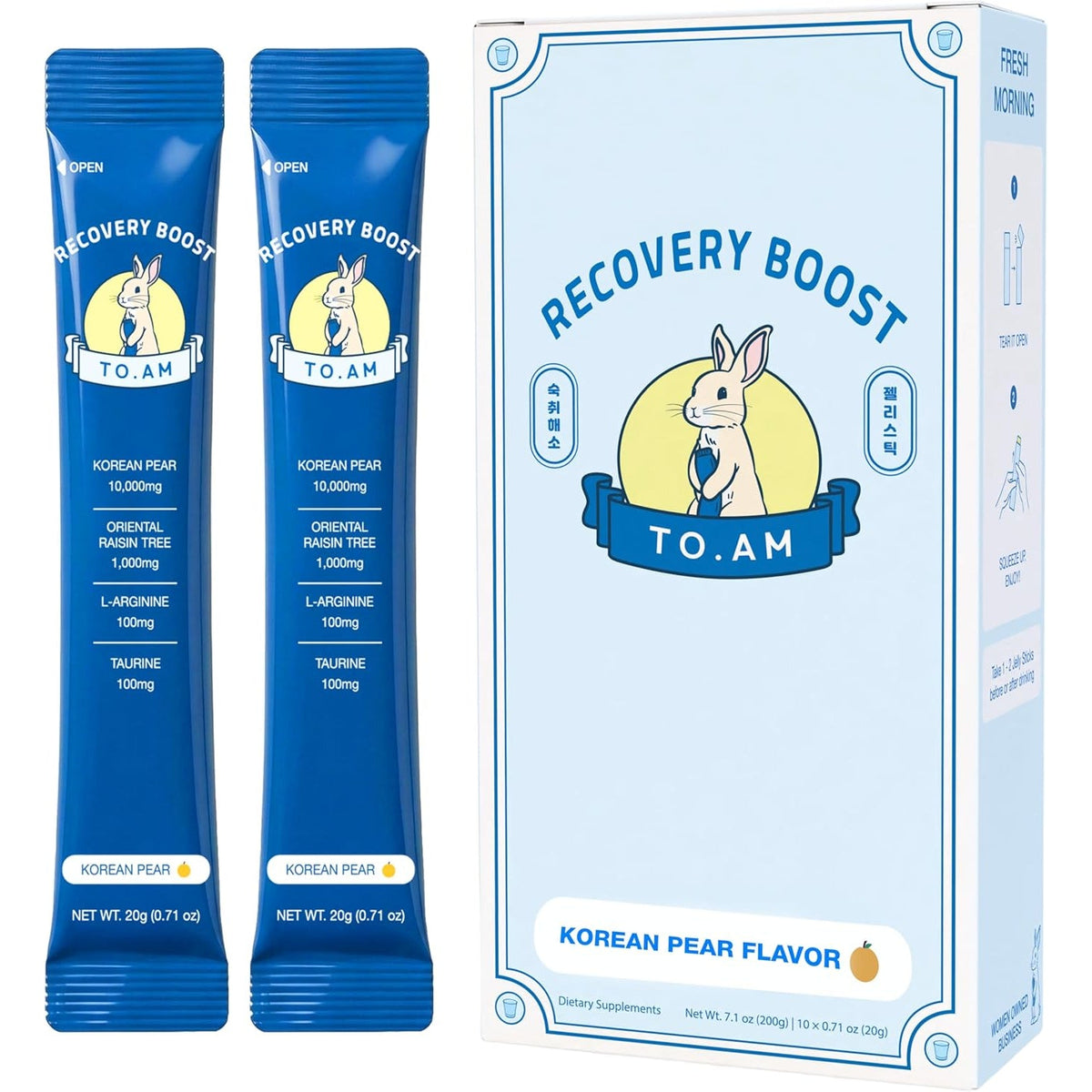 TO. AM Recovery Boost Jelly Stick | Better Mornings after Every Night Out | Korean Pear + DHM | Liver Support + Electrolytes | Pre & Post Drink | Made in Korea | 10 Count