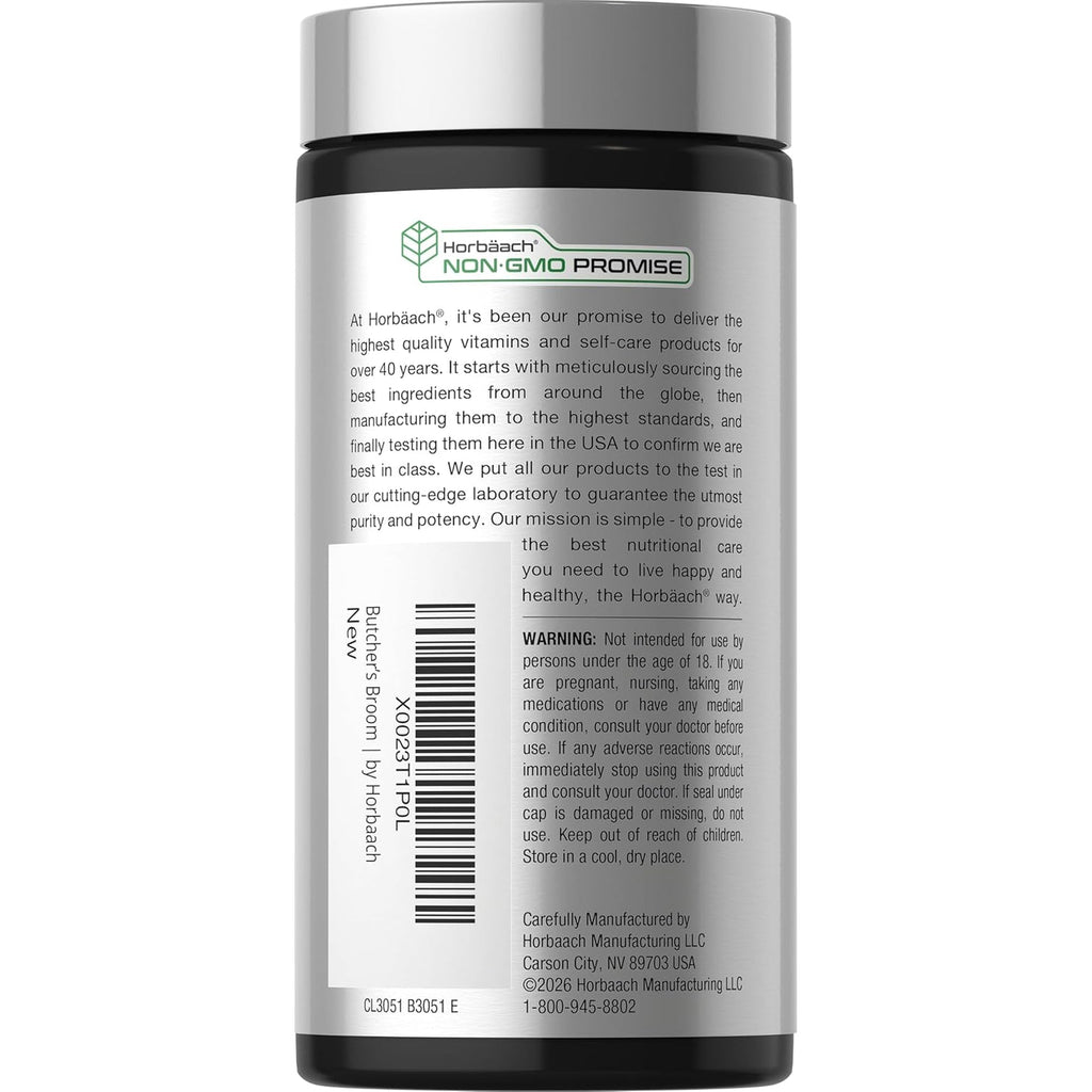 Horbaach Butchers Broom Capsules | 120 Count | Non-Gmo, Gluten Free | Traditional Herb Root Extract Supplement