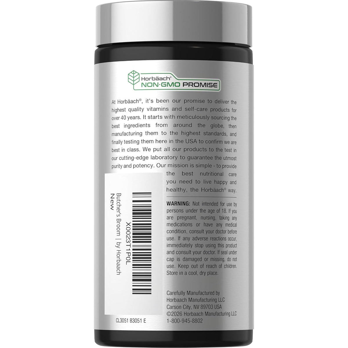 Horbaach Butchers Broom Capsules | 120 Count | Non-Gmo, Gluten Free | Traditional Herb Root Extract Supplement