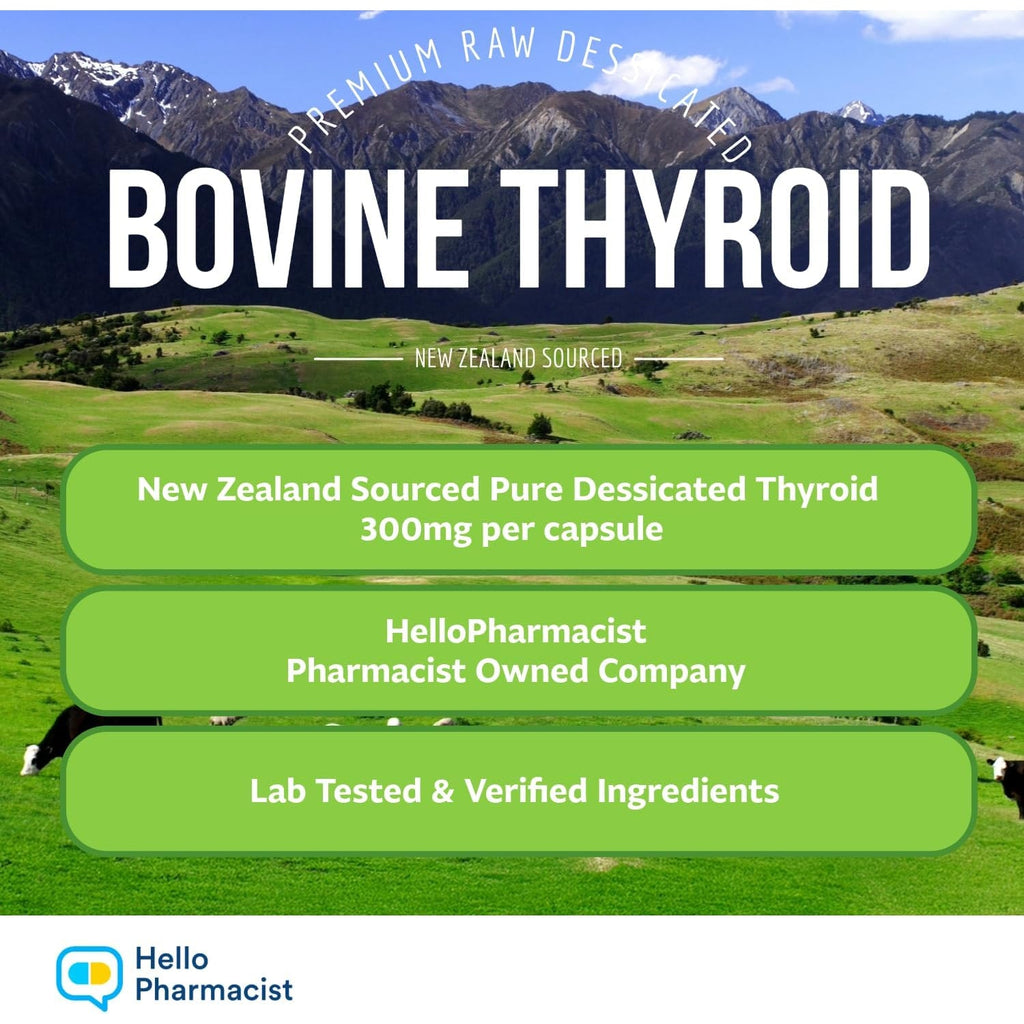 Raw Desiccated Bovine Thyroid 300Mg per Capsule - Energy & Metabolism Support - New Zealand Sourced, Grass Fed Freeze-Dried Glandular Bovine Beef Thyroid, Non-Gmo, Tested for Impurities - 60 Capsules