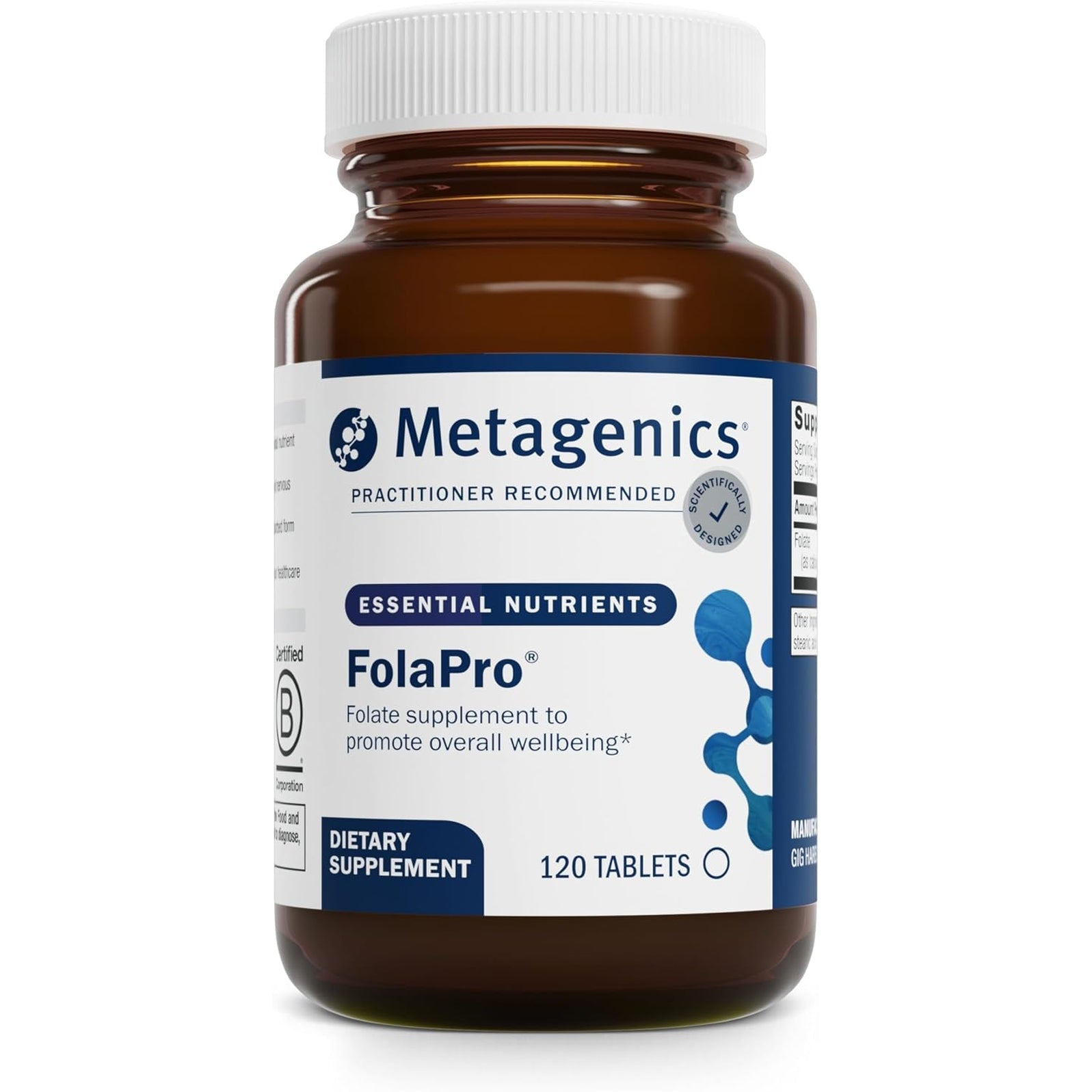 Metagenics Folapro - L-5-MTHF Folate 1,330 Mcg DFE - Supports Methylation, Homocysteine Metabolism & Cellular Health - Non-Gmo, Gluten-Free, Vegetarian - 120 Tablets