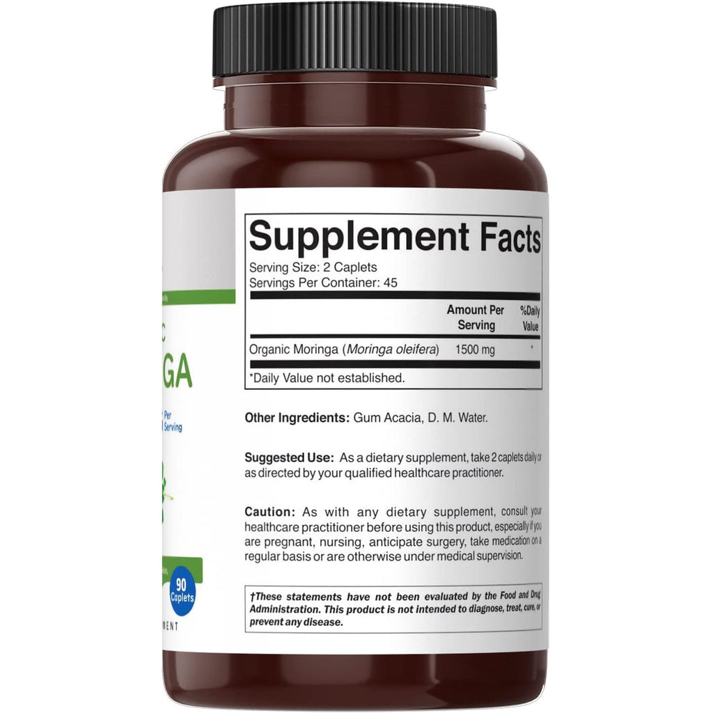 Brieofood Organic Moringa 1500Mg, 45 Servings, Vegetarian, Gluten Free, 90 Vegetarian Tablets