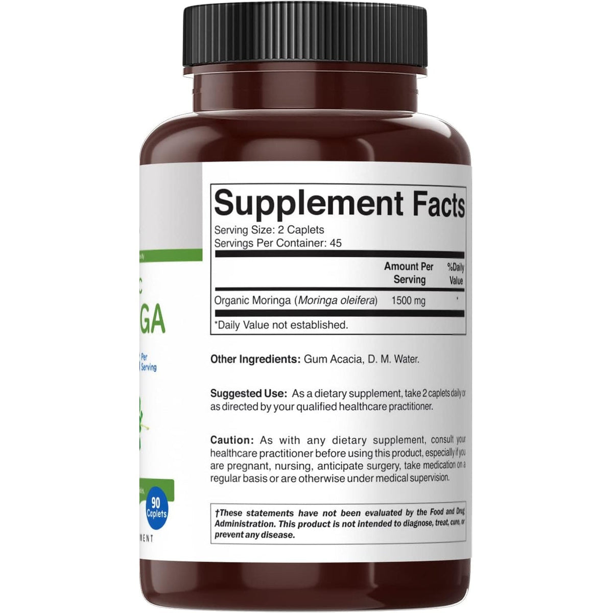 Brieofood Organic Moringa 1500Mg, 45 Servings, Vegetarian, Gluten Free, 90 Vegetarian Tablets