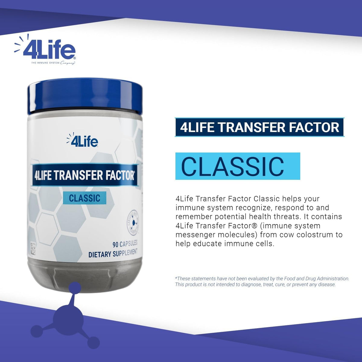 4Life Transfer Factor Classic -With Cow Colostrum for Enhanced Immune Response, Recognition, and Memory - for Ages 2 and up - 90 Veggie Capsules