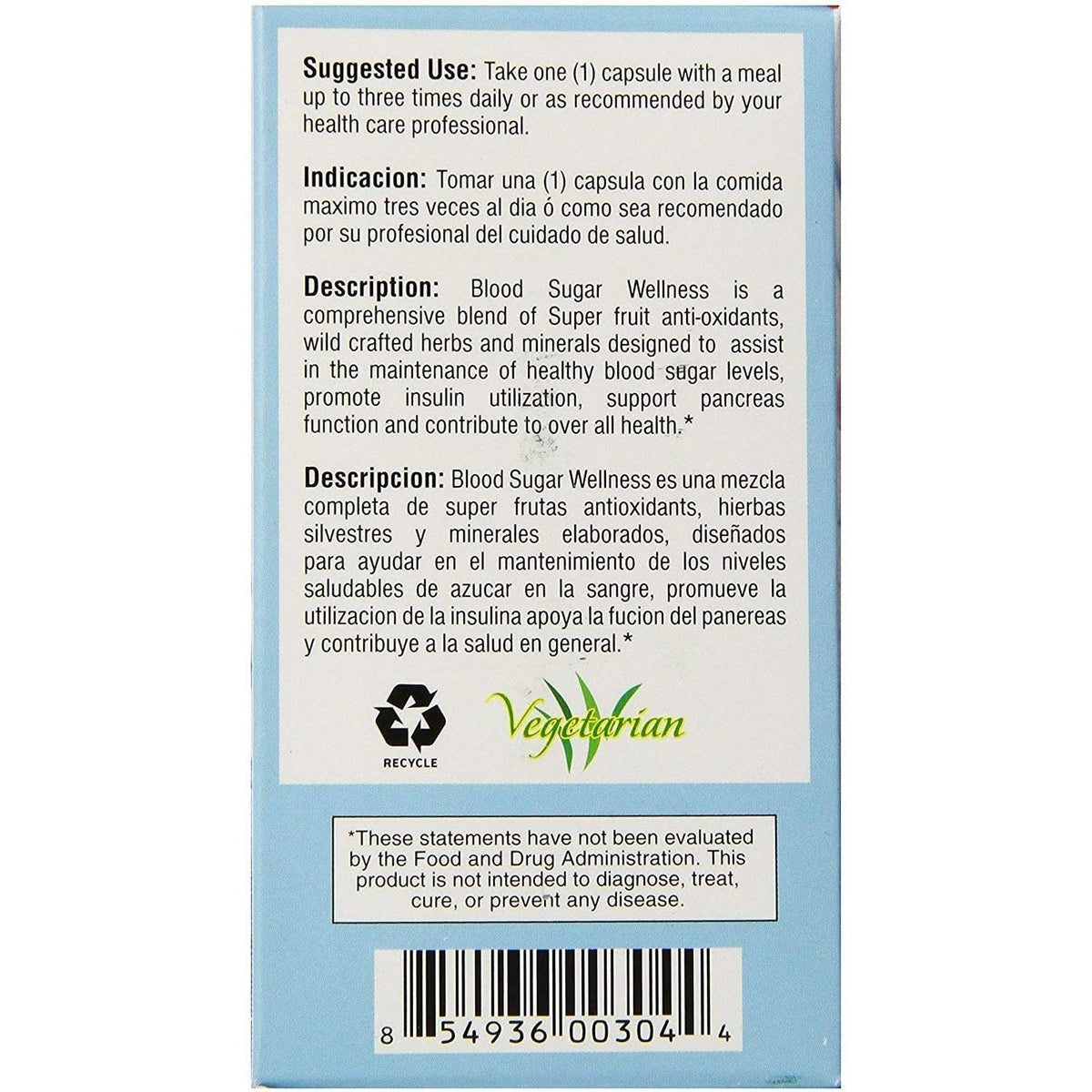 Bio Nutrition - Blood Sugar Wellness - 60 Vegetarian Capsules