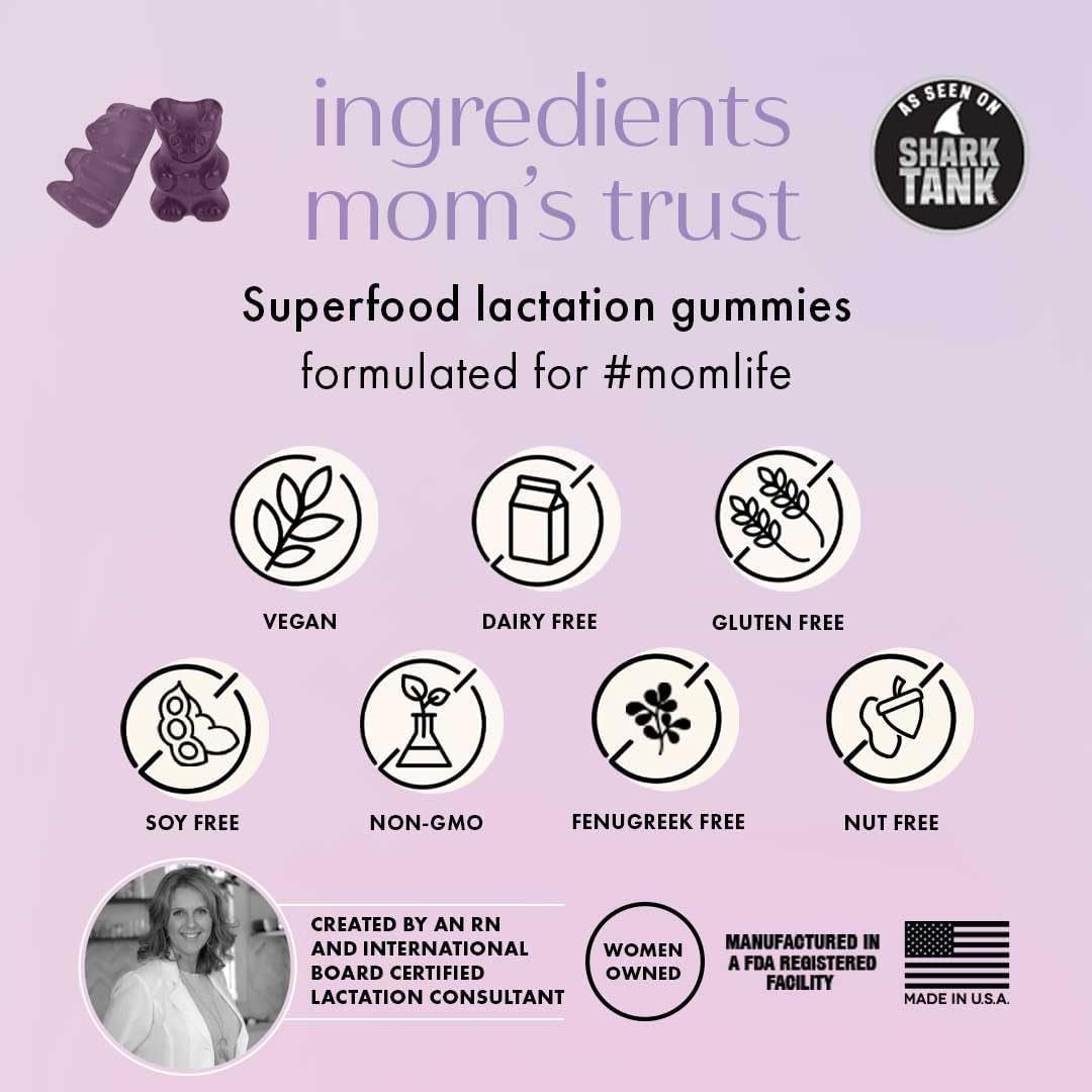 Boobie Bears Lactation Support Gummies | Helps as Milk Supply Booster & Supports Immune Health & Hair Growth | Breastfeeding Supplements with Zinc & Elderberry for Milk Supply Increase, 60 Count