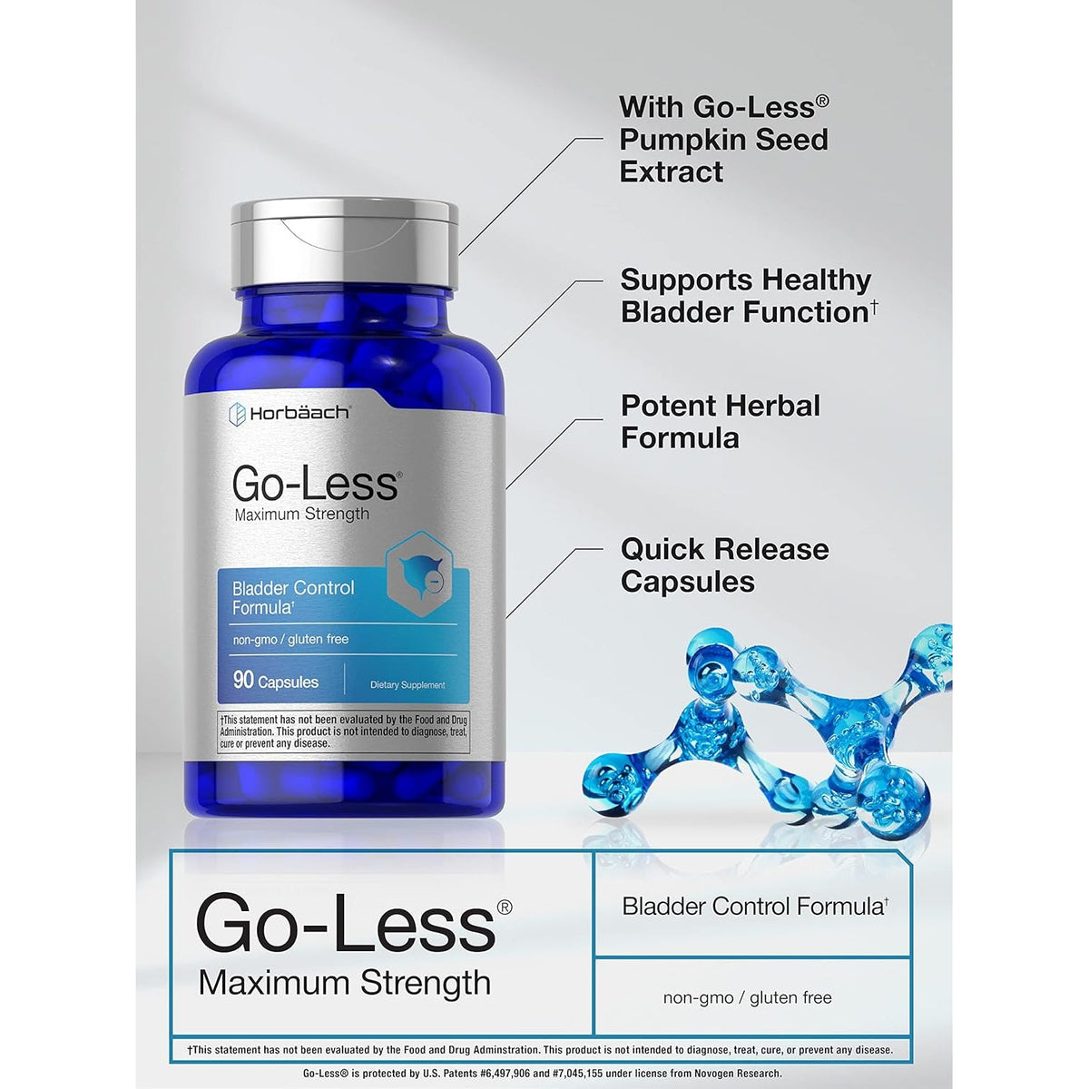 Horbäach Go Less Bladder Control Supplement | 90 Capsules | Maximum Strength Pills for Women and Men | Non-Gmo & Gluten Free Formula