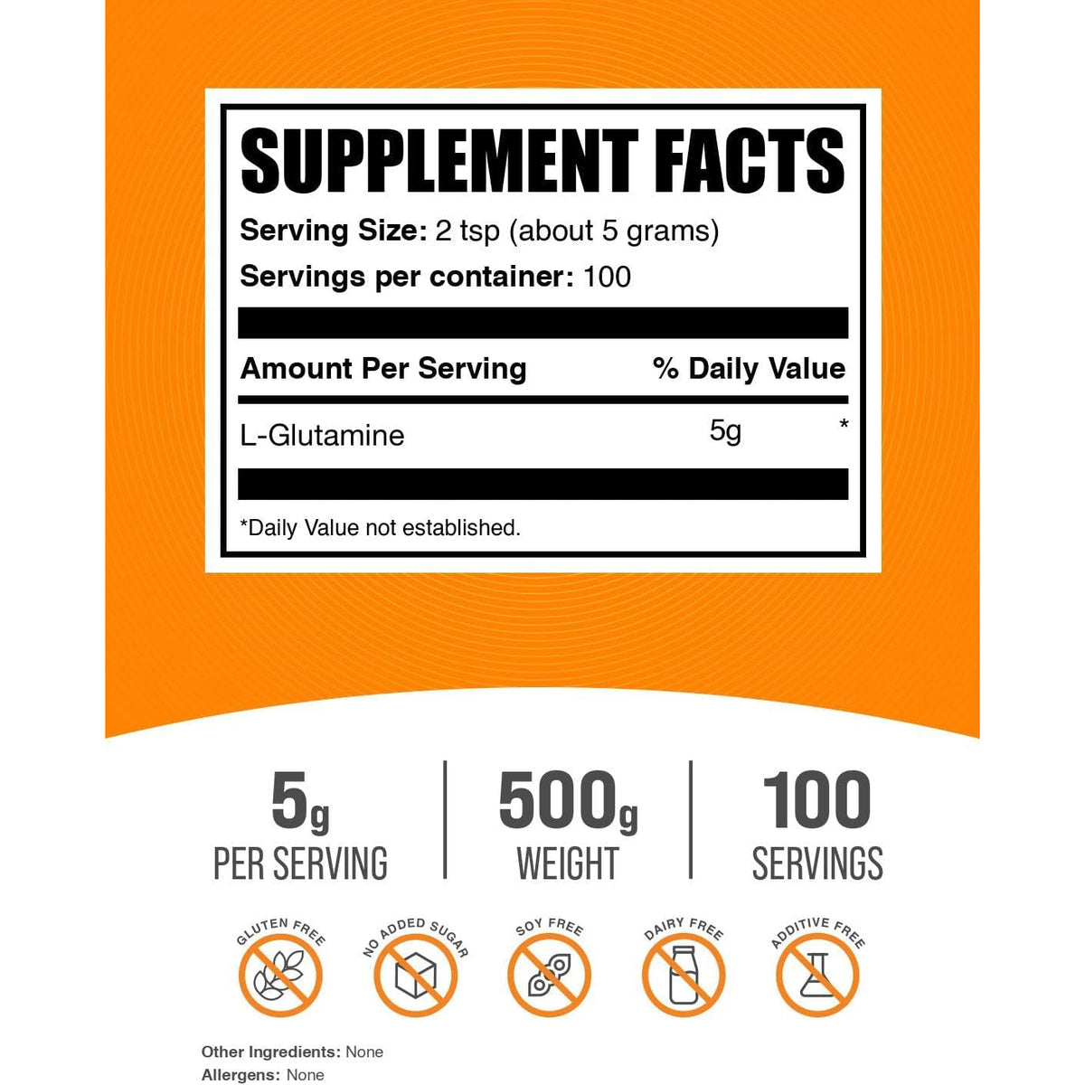 Bulksupplements.Com L-Glutamine Powder - Glutamine Supplement, Immune & Gut Health Support, Unflavored - Gluten Free, 5G per Serving, 500G (1.1 Lbs) (Pack of 1)