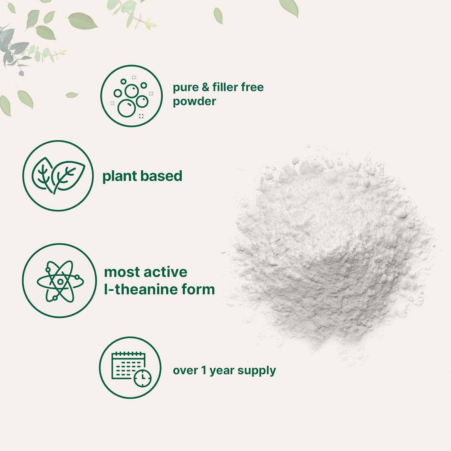 Pure L-Theanine Powder, 100 Grams (1 Year Supply), Filler Free, No Gmos and Vegan Friendly