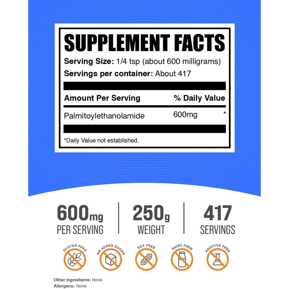 Bulksupplements.Com Palmitoylethanolamide Powder - Pea Supplement, Palmitoylethanolamide for Immmune Support - Gluten Free, 600Mg per Serving, 250G (8.8 Oz) (Pack of 1)