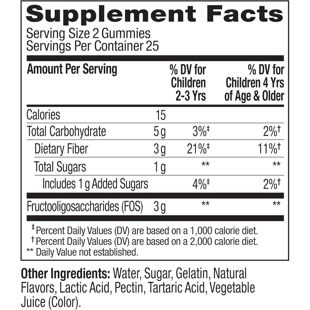 OLLY Kids Friendly Fiber Gummy, Digestion Support,* 3G Prebiotic Fiber FOS, Kids Chewable Supplement, Berry Brilliant Flavored, 25 Day Supply - 50 Count