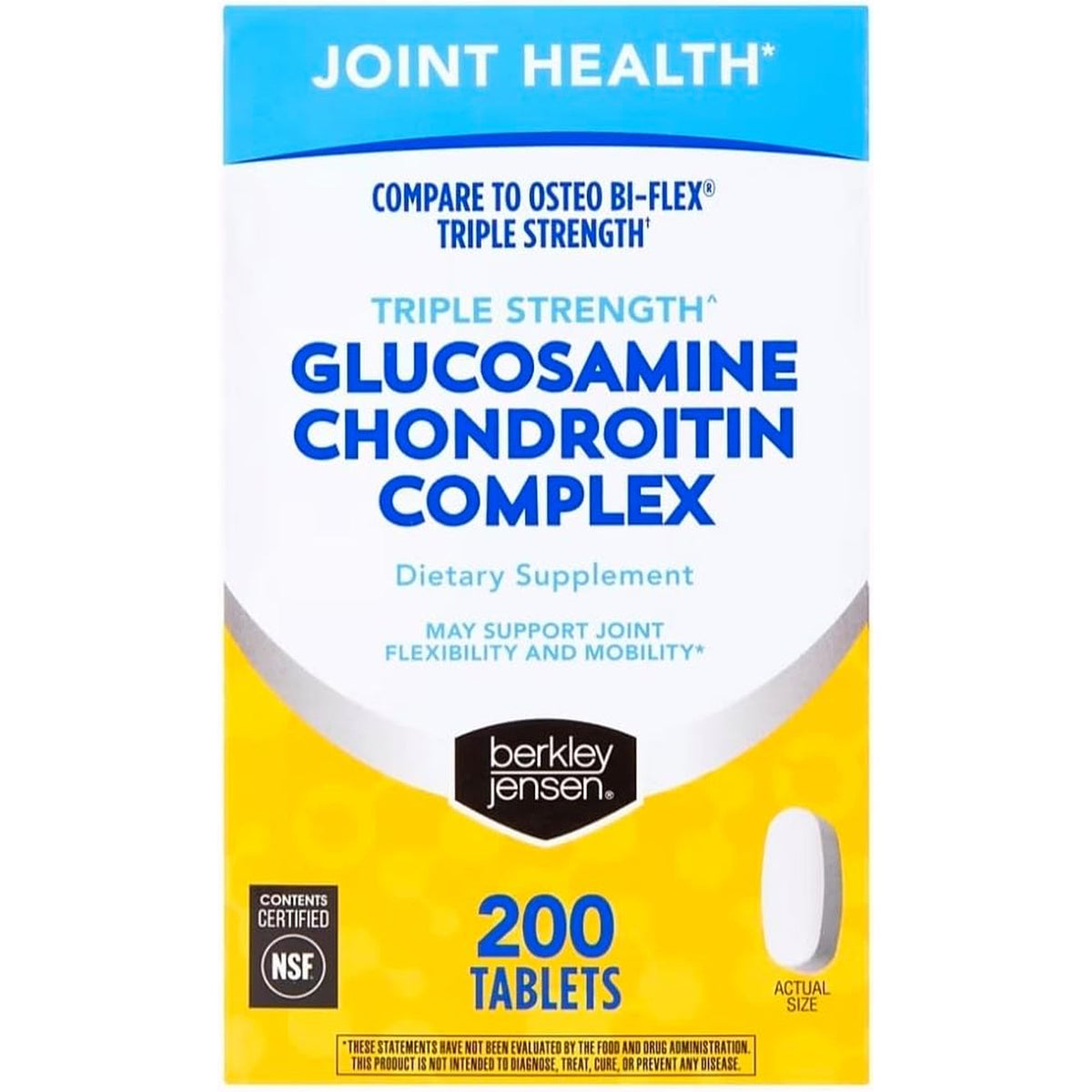 Berkley Jensen Triple Strength Glucosamine Chondroitin MSM Boswellia Complex 2703 Mg, Joint Support Supplement for Women & Men, NSF Certified, 200 Tablets (Pack of 1)