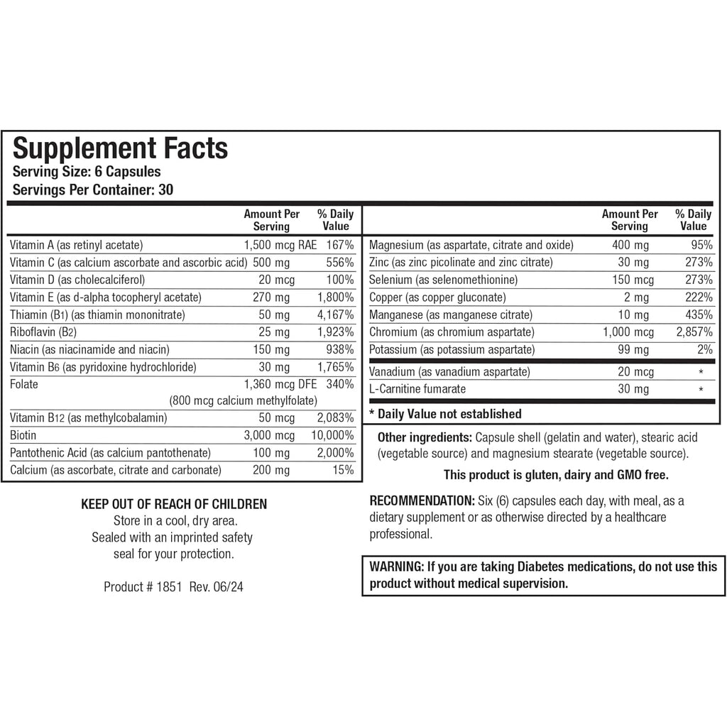 Biotics Research Glucobalance Chromium, Vanadium, L Carnitine Supplement, Supports Metabolic Health and Maintain Healthy Blood Lipid Levels - 180 Capsules
