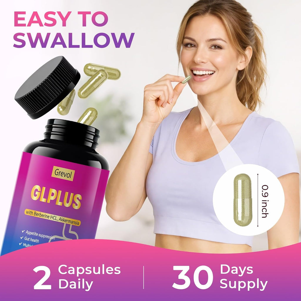Grevol GLP1 Support Supplement for Women : Berberine Supplement with Ceylon Cinnamon & Akkermansia for Weight Management - Appetite Suppressant & Metabolism Support – 60 Capsules