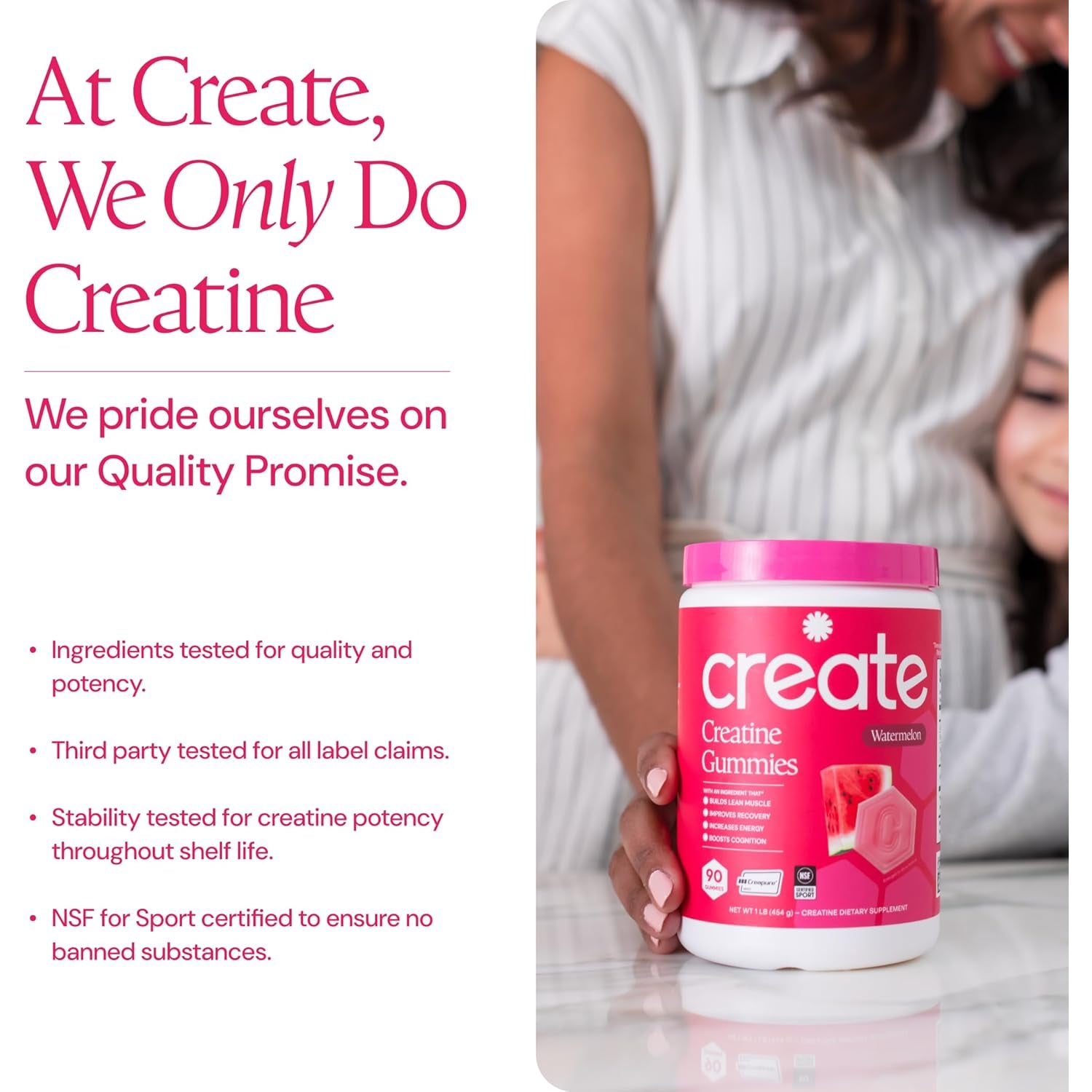Create Creatine Monohydrate Gummies for Men & Women, Boost Focus, Strength, and Endurance, Anti-Melting Formula, Vegan, Gluten-Free, Non-Gmo, 1.5G of Creatine per Gummy (Watermelon)