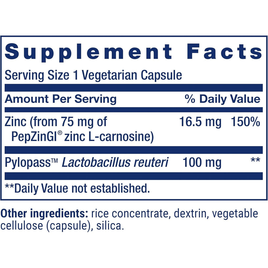 Life Extension Gastro-Ease™, Zinc L-Carnosine, Pylopass™ Lactobacillus Reuteri Probiotics, Digestion Supplement, Gut Health, Stomach Comfort, Gluten-Free, Non-Gmo, Vegetarian, 60 Capsules