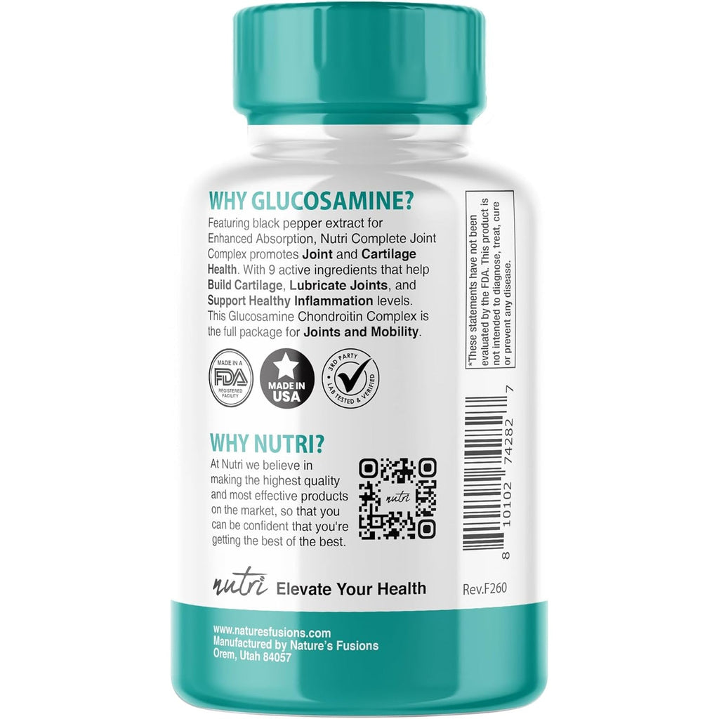 Nutri 8-In-1 Glucosamine Chondroitin MSM Turmeric Bromelain Boswellia Hyaluronic Acid 3025 Mg - Joint Support Supplement - 120 Capsules - Supports Healthy Bones - 3Rd Party Tested & GMP Certified
