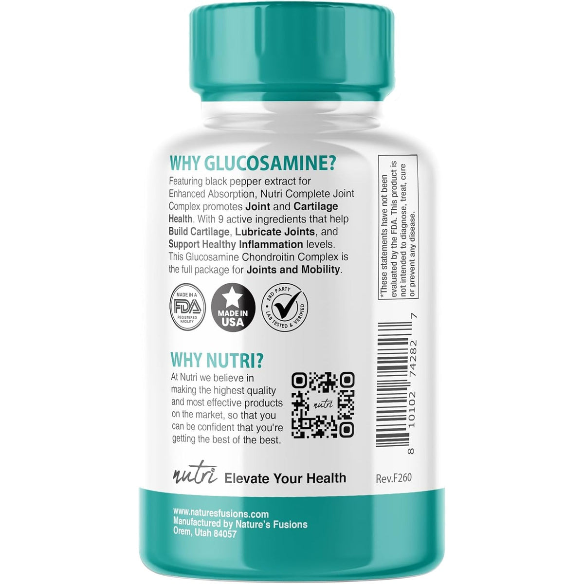 Nutri 8-In-1 Glucosamine Chondroitin MSM Turmeric Bromelain Boswellia Hyaluronic Acid 3025 Mg - Joint Support Supplement - 120 Capsules - Supports Healthy Bones - 3Rd Party Tested & GMP Certified