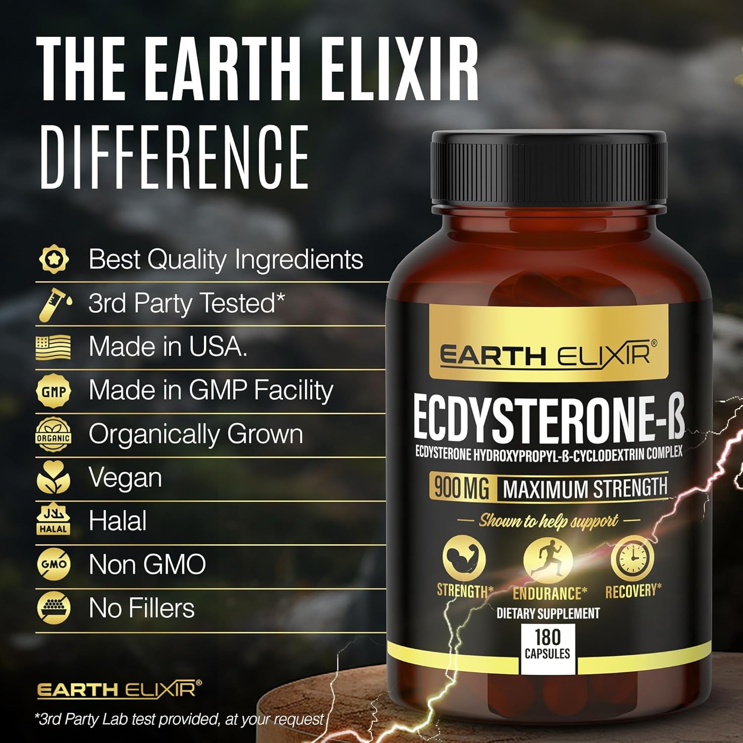 Earth Elixir Ecdysterone Supplements 900Mg (180Capsules) – Made in USA - Muscle Building Supplements for Men W/ 95% Beta Ecdysterone W/Hydroxypropyl-Β-Cyclodextrin for Enhanced Bioavailability