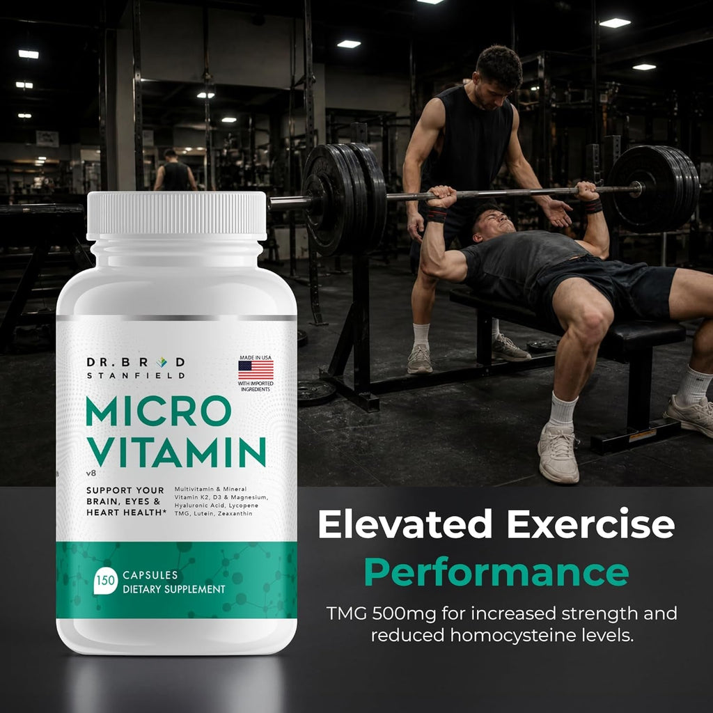Daily Low Dose Multivitamin & Mineral for Men & Women to Support Cognitive Performance & Memory + Hyaluronic Acid for Skin Health + TMG for Exercise (150 Count)