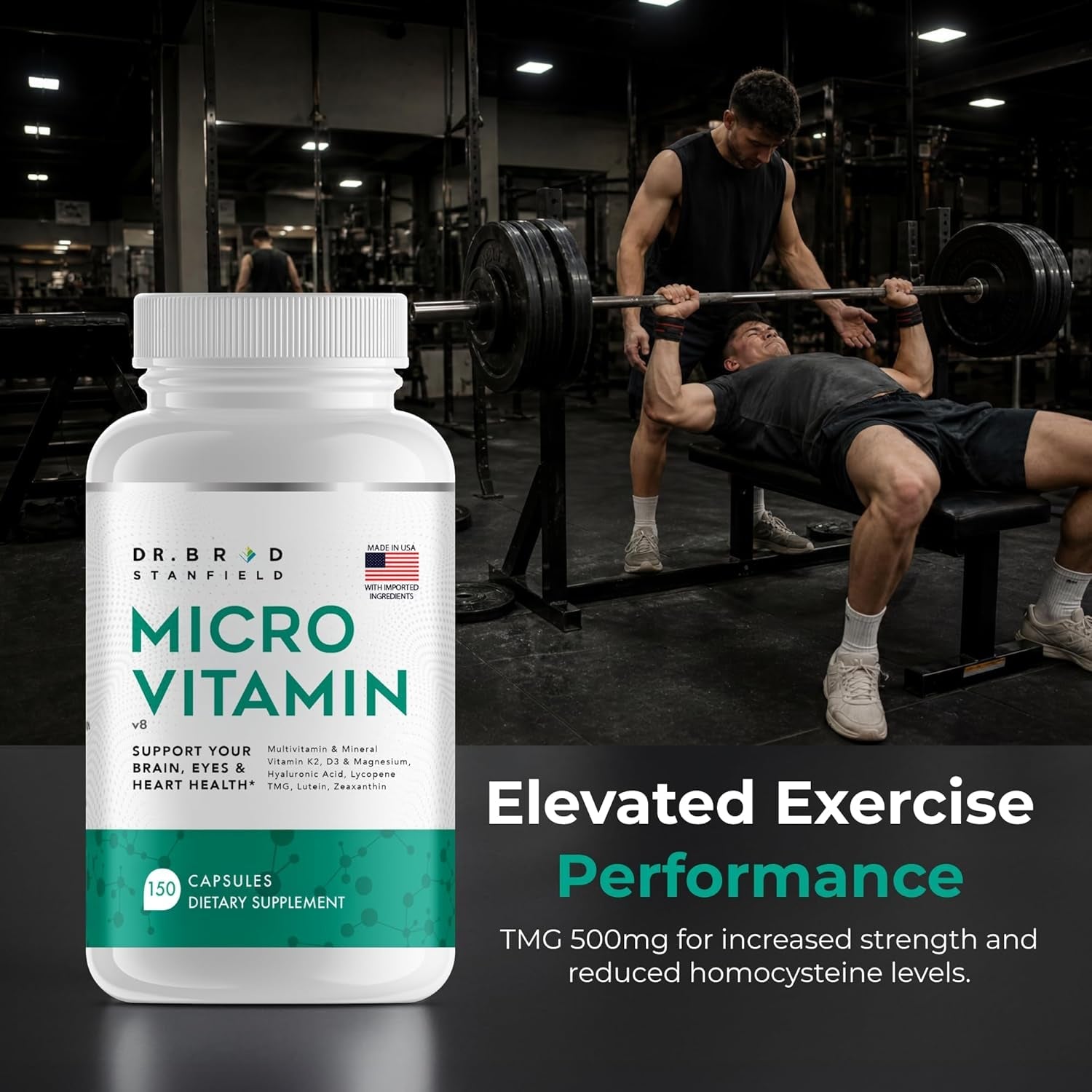 Daily Low Dose Multivitamin & Mineral for Men & Women to Support Cognitive Performance & Memory + Hyaluronic Acid for Skin Health + TMG for Exercise (150 Count)