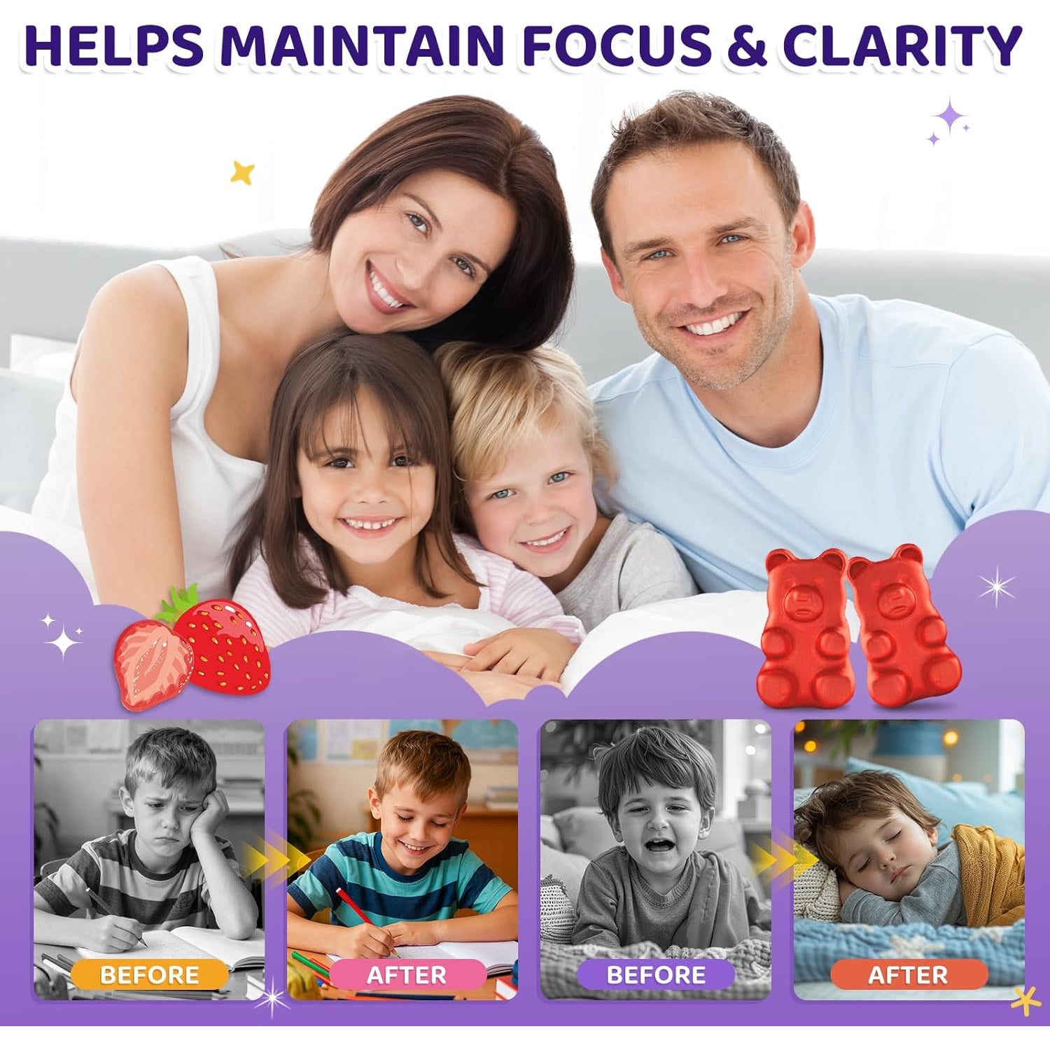 Saffron Gummies for Kids & Adults, 20-In-1 Saffron Supplements with 88.5Mg Saffron Extract, B6, B12, C, D3, Magnesium for Calm, Focus, Nerve, Sugar Free, Vegan, Non-Gmo - Strawberry Flavor, 60 Counts