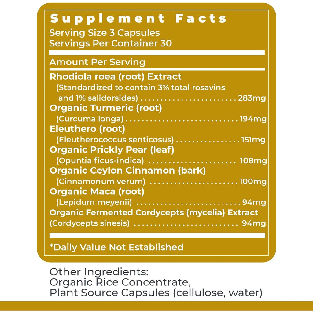 Premier Research Labs Adaptogen-R3 Supplement - Rhodiola Rosea Supplement with Maca Root, Adaptogen Complex for Stress, Heart & Metabolic Health - 90 Vegetarian Capsules