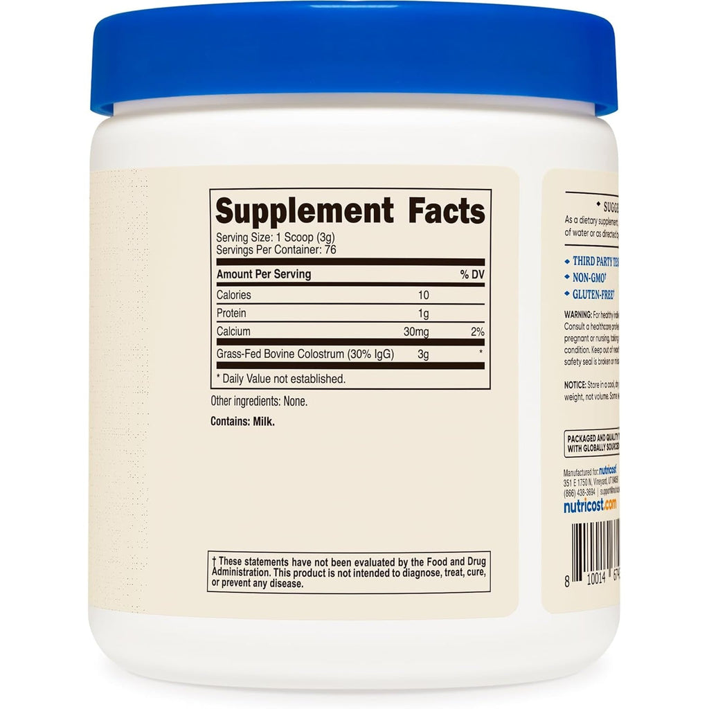 Nutricost Colostrum Powder 8 Oz, Lactoferrin and Minimum 30% Immunoglobulins (Igg), from Bovine Colostrum, 3G per Serving, 76 Servings