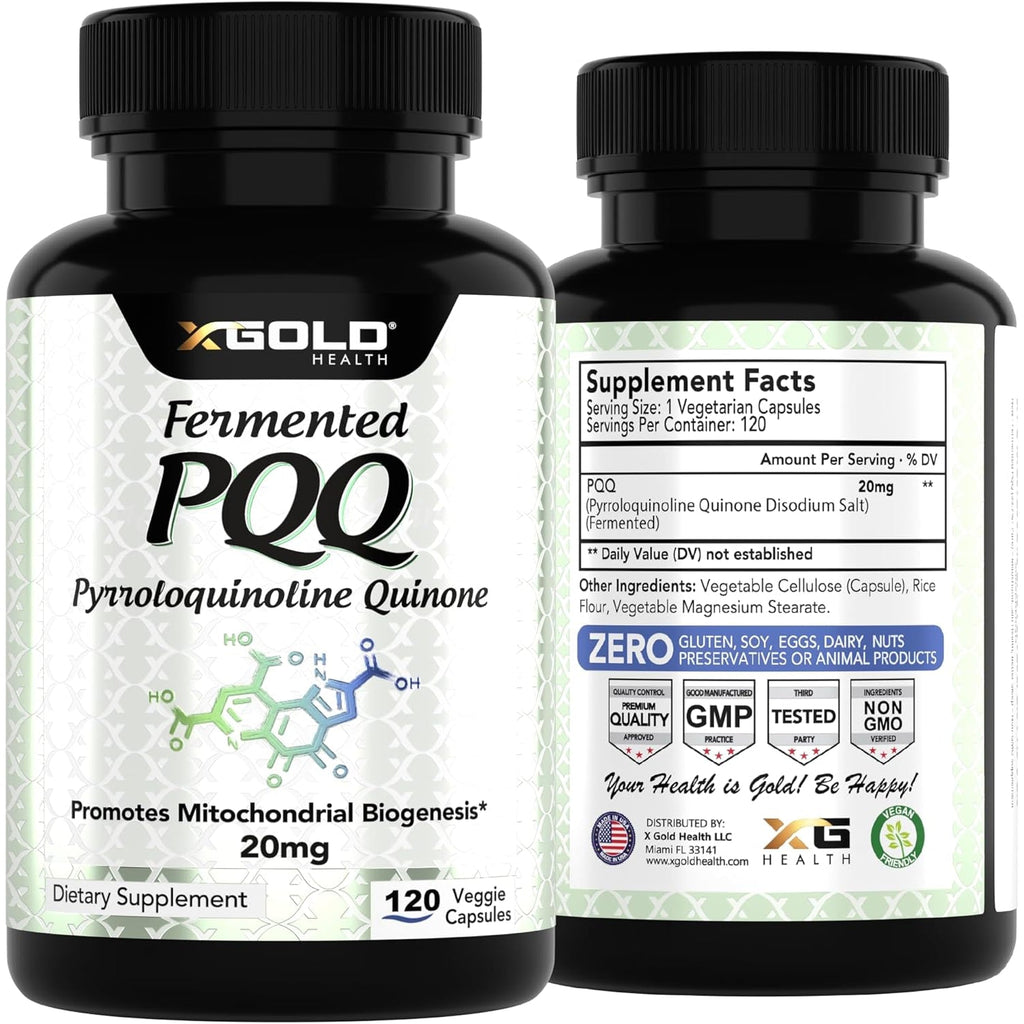 X Gold Health PQQ, Pyrroloquinoline Quinone, 20 Mg, 120 Capsules, Promotes the Growth of New Mitochondria, Gluten-Free, Non-Gmo, Vegetarian