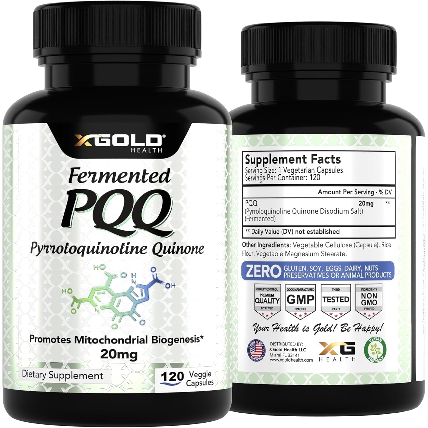 X Gold Health PQQ, Pyrroloquinoline Quinone, 20 Mg, 120 Capsules, Promotes the Growth of New Mitochondria, Gluten-Free, Non-Gmo, Vegetarian