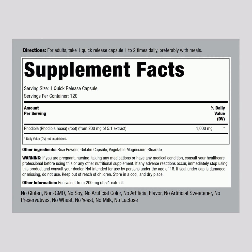 Piping Rock Rhodiola Rosea Supplement | 120 Capsules | Concentrated Herb Extract | Non-Gmo, Gluten Free