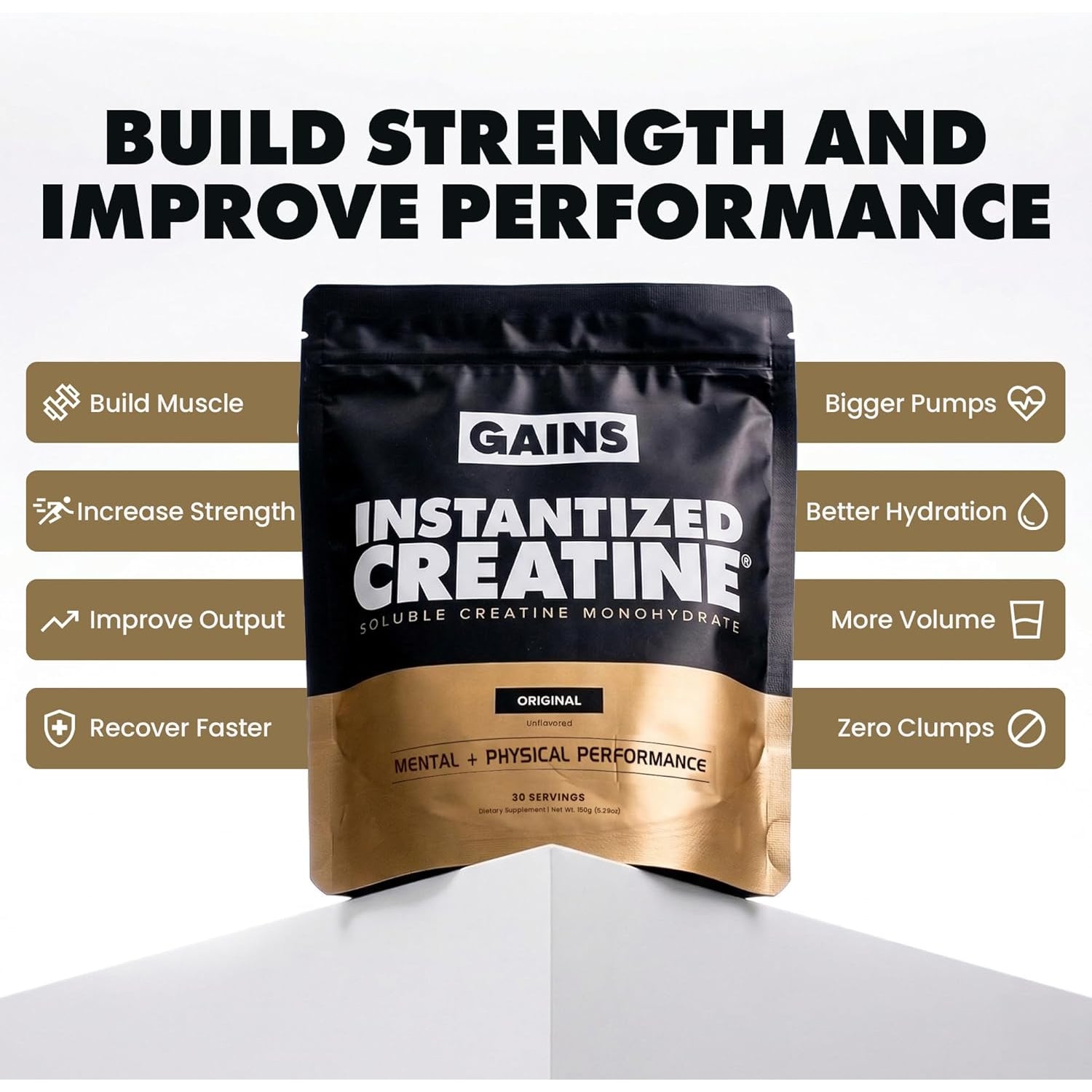 Gains in Bulk Instantized Creatine Monohydrate for Men & Women, Soluble Creatine Powder, Supports Muscle Building, Strength and Performance, Bodybuilding Supplements, Unflavored, 30 Servings