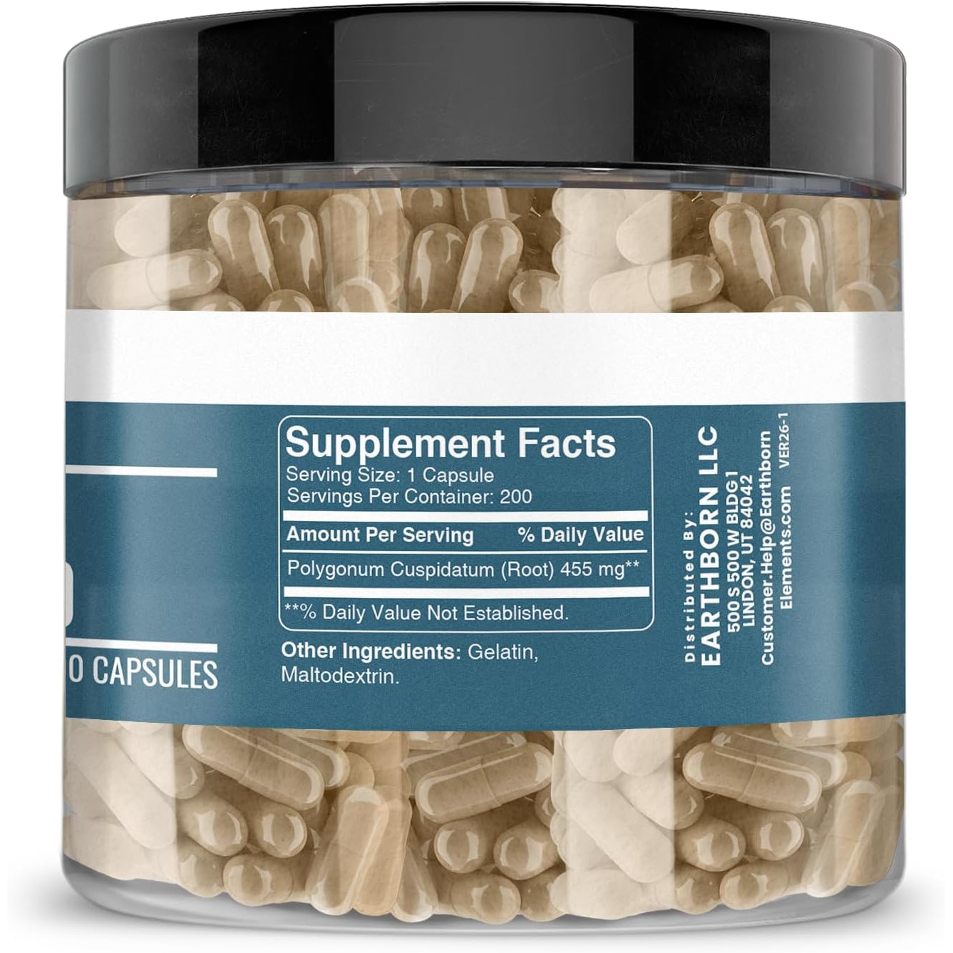 Earthborn Elements Japanese Knotweed Extract 200 Capsules, Pure & Undiluted, No Additives