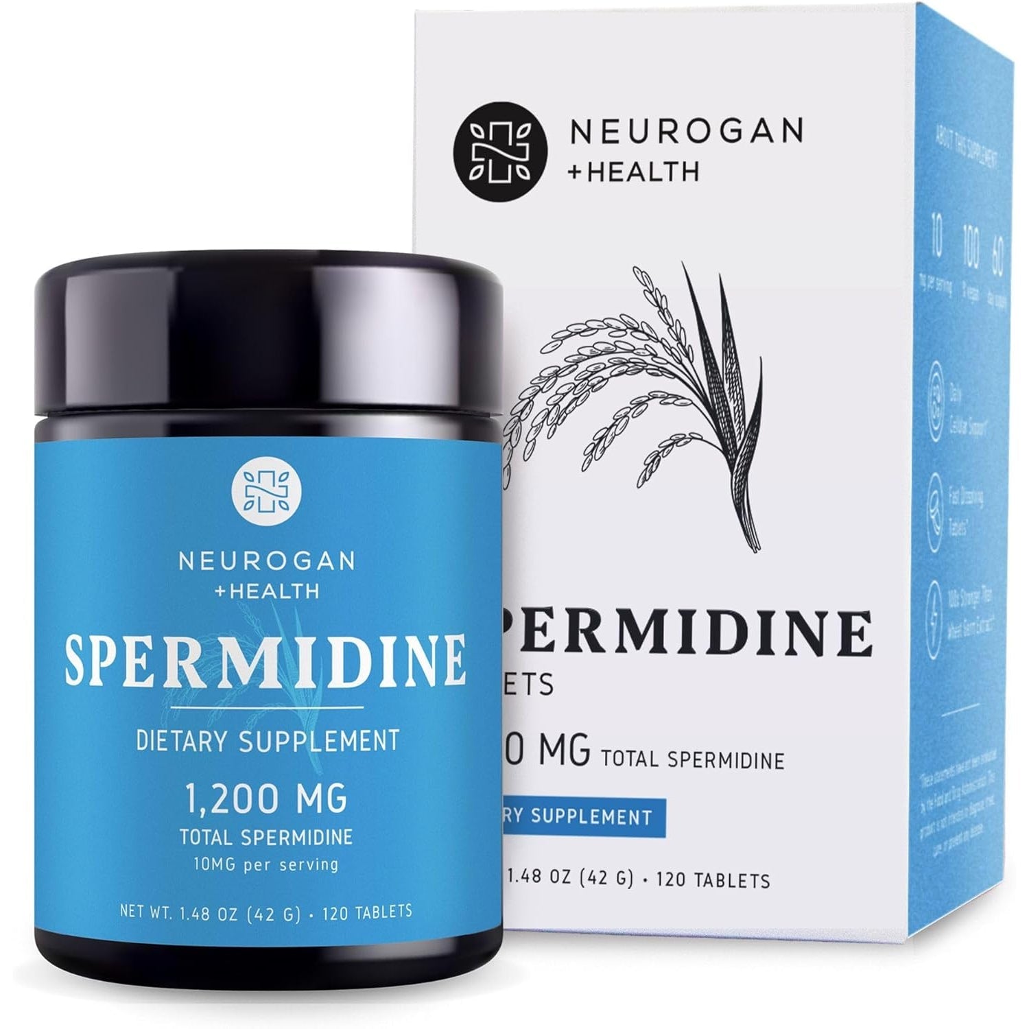 Neurogan Spermidine Supplement - 1200Mg - 99% Pure 100X More Potent than Rice & Wheat Germ Extract - for Cellular Health, Anti-Aging & Energy* - Made in USA - 10MG per Serving - 120 Servings