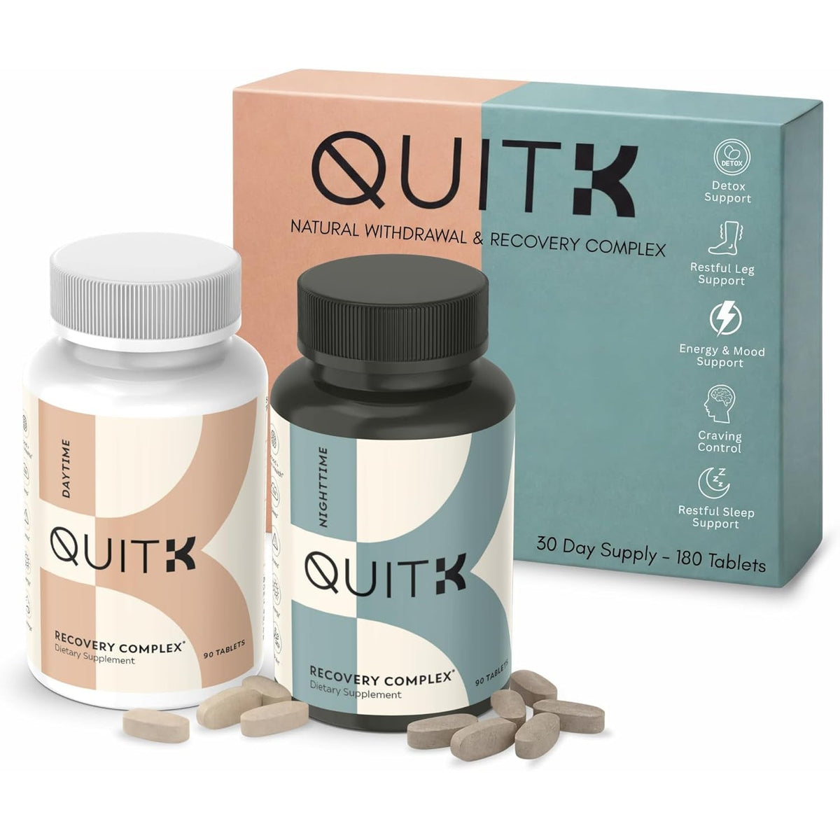 Withdrawal and Detox Support – Quitk Recovery Complex – Sleep, Energy, Stress, Mood, & Craving Support – Daily Supplement - Magnesium Glycinate, Ashwagandha, GABA, L-Theanine, Agmatine & More